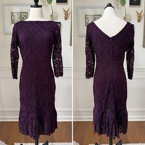 Calvin Klein Plum Purple Lace Peplum Sheath Dress 8
